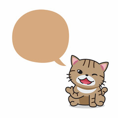 Cartoon character happy tabby cat with speech bubble for design.