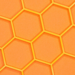 Honeycomb seamless pattern. Geometric hexagonal background. Yellow hexagon cells on orange background. Connection concept