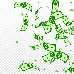 American dollar notes falling. Random USD bills on