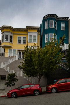 Million dollar homes on the steep streets of San Francisco on July 8, 2015 in San Francisco, CA