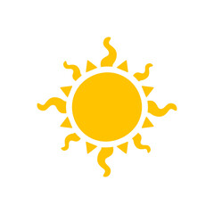 Vector cartoon yellow sun Shining light rays to heat the summer. Isolated on white background