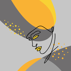 Female portrait drawn by one line. Abstract minimalistic style.