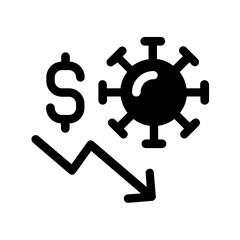 Obraz premium Economic crisis due to coronavirus pandemic, dollar currency decrease value cause by covid-19 worldwide outbreak, USD go down by recession vector icon 