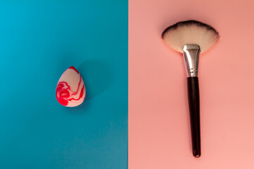 make-up sponge and make-up brush on two backgrounds