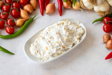Healthy vegetarian dish, traditional Middle Eastern flavored celery salad with yogurt and apples. Mezze served alongside the main course. Appetizer