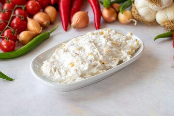 Healthy vegetarian dish, traditional Middle Eastern flavored celery salad with yogurt and apples. Mezze served alongside the main course. Appetizer