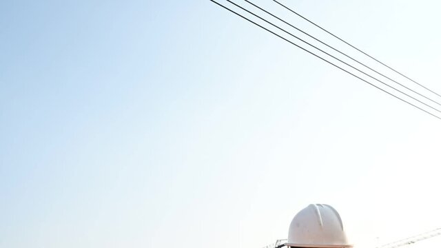 Engineers discuss about work of large building underconstruction