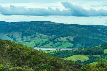 Naklejka na ściany i meble Landscape of mountains and lake of Capitólio, Minas Gerais state, Brazil. Mineiro eco tourism destination.