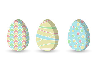 Happy Easter.set of easter eggs with different texture on a white background, spring holiday. Vector Illustration.