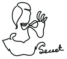 One line drawing of woman promises to keep secret.
One continuous line drawing of silence and secret concept.
