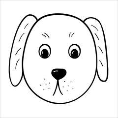 The dog's muzzle is in profile, only the head. Doodle isolated outline objects on white background.