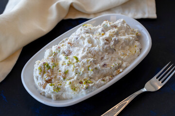 Marko Pasha appetizer prepared with chicken, roasted eggplant, garlic, walnuts and mayonnaise. Traditional Turkish cuisine flavors. Appetizer served with the main course
