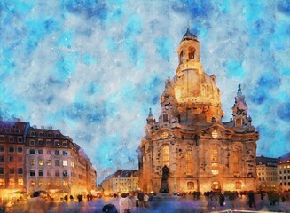 Naklejka premium Watercolor painting of Dresden Frauenkirche (Germany)