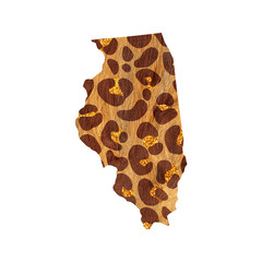 Political divisions of the US. Patriotic clip art in safari leopard print. State Illinois