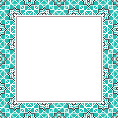 Obraz premium Oriental ornamental mosaic. Arabic design for page decoration. Vector frame of asian mosaic border