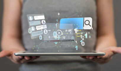 virtual develop interface web application in hand
