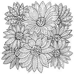 Abstract black and white art design exotic natural blooming fantasy flower seamless vector graphic isolated pattern with decorative floral lace paisley doodle style elements. Vector.