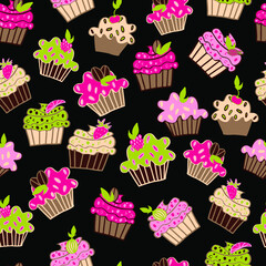 seamless pattern with cupcakes