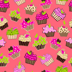 seamless pattern with cupcakes