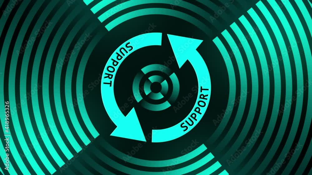 Poster abstract movement in 4k of support lettering on update sign in center of circular lines - graphic el