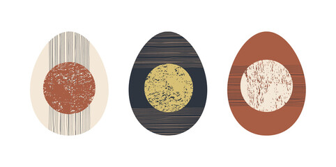 Set of minimalistic geometric easter egg with geometric shape elements. Modern boho contemporary creative trendy abstract templates vector illustration.