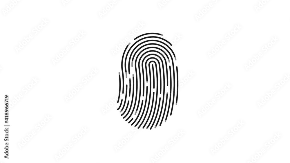 Poster Fingerprint scan icon animation on black background with alpha channel. Futuristic Touch ID technology of mobile security for unlock device