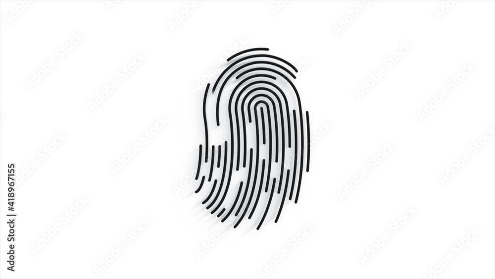 Poster Fingerprint scan icon animation on black background with alpha channel. Futuristic Touch ID technology of mobile security for unlock device
