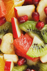 Pieces of raznfh fruit close-up in full screen, Fruit salad.