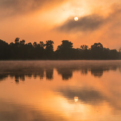 Sunrise at Loire River, La Chapelle-aux-Naux, Indre-et-Loire Department, The Loire Valley, France, Europe
