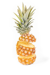 Studio lighting. white background. it has a juicy fruit on it. Pineapple.