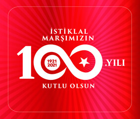 istiklal marsi yazari 100.yil. Mehmet Akif Ersoy Türk şair, yazar, akademisyen ve milletvekili. Translation: Mehmet Akif Ersoy Turkish poet, author, academic and member of parliament. 100 years. Logo.