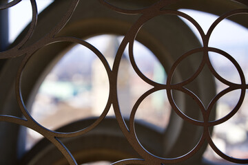 Stone spiral at top of Karl's church tower of great minster (German Grossmünster). Photo taken...