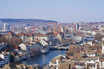 Fototapeta na wymiar Old town of Zurich with river limmat. Photo taken March 7th, 2021, Zurich, Switzerland.