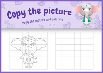 copy the picture kids game and coloring page themed ramadan with a cute elephant using arabic traditional costume