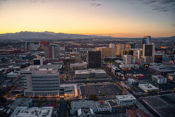 Aerial View of Downtown Vegas at Dusk