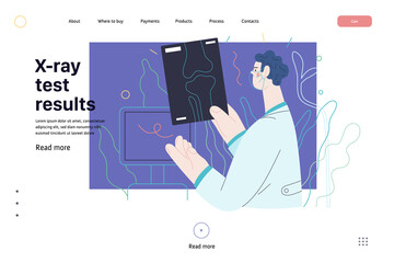 Medical tests web page template - x-ray test - modern flat vector concept digital illustration of x-ray image - a doctor looking at the radiograph , in the medical office or laboratory