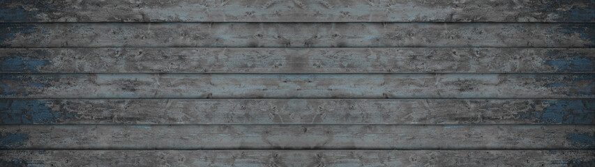 old blue gray grey painted exfoliate rustic wooden boards texture - wood background banner panorama long shabby