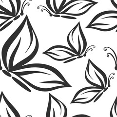 Fototapeta na wymiar Doodle butterfly seamless pattern isolatedn on white. Hand drawing line art. Sketch animal. Vector stock illustration. EPS 10
