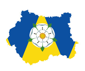West Yorkshire map and flag vector illustration isolated on white background. United Kingdom province. England territory.