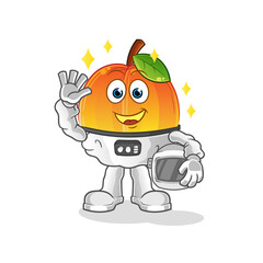 apricot astronaut waving character. cartoon mascot vector
