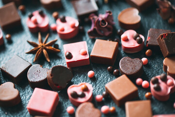 Handmade chocolate figurines. Dark and milk chocolate.