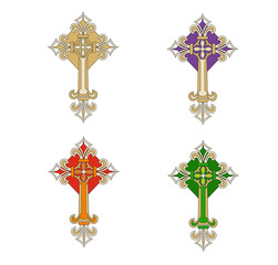SYMBOLS OF THE CATHOLIC CHURCH, WITH CROSSES DECORATED FOR SACRED DRESSES
