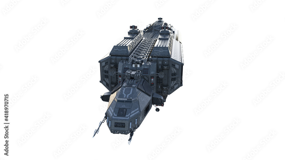 Sticker spaceship, alien ufo spacecraft in flight isolated on white background, front view, 3d rendering
