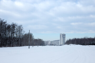 Winter landscape, blue skies and sparkling snow