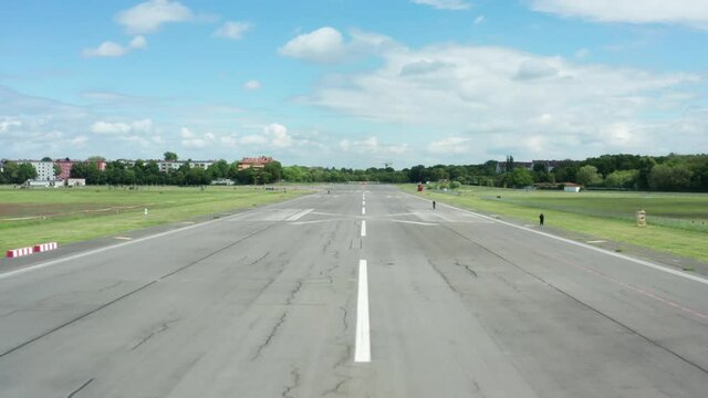 Flight over runway of ex Berlin-Tempelhof airpot (Tempelhofer Feld)