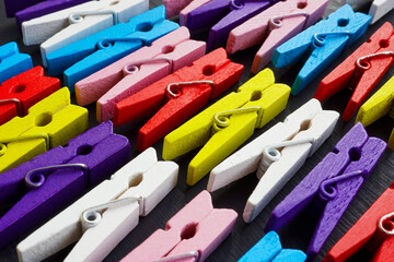 Background from multi-colored clothespins. Diversity and inclusion concept.