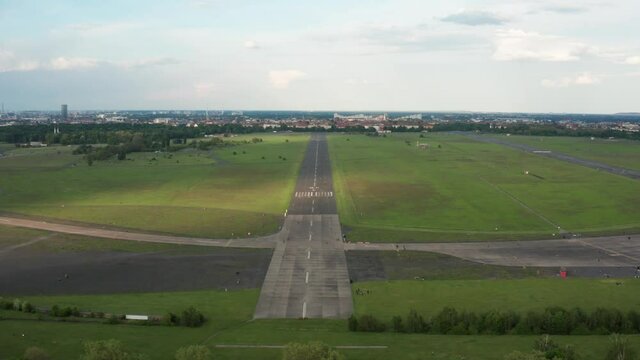 Flight over runway of ex Berlin-Tempelhof airpot (Tempelhofer Feld)