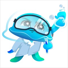 funny jellyfish in a dressing gown conducts tests in flasks