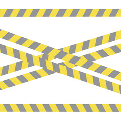 Warning tapes in case of an accident, danger, prohibited entry, construction. Striped stripes on a white background. Yellow-gray colors of 2021. 