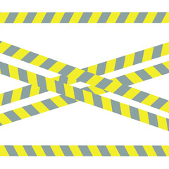 Warning tapes in case of an accident, danger, prohibited entry, construction. Striped stripes on a white background. Yellow-gray colors of 2021. Vector graphics.